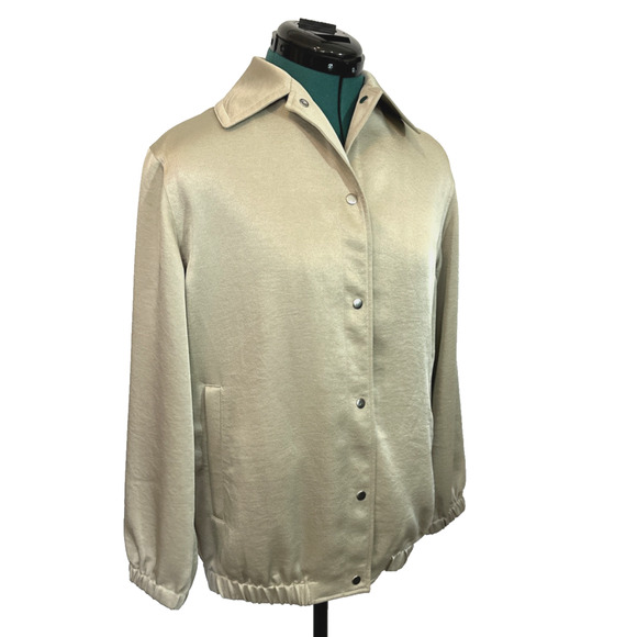 NWT Vince Shine Snap Front Satin Bomber Jacket OVERSIZED Women's XXS - Picture 4 of 11